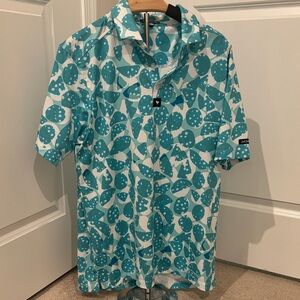 Bad Birdie Teal and White Leaf Print Shirt